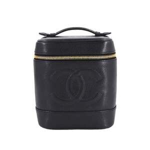 CHANEL Black Caviar Leather Logo Vanity Bag